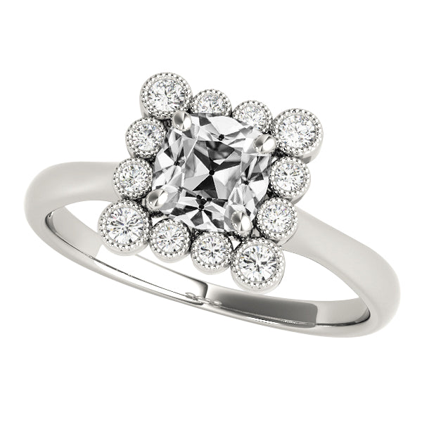 Halo Cushion Old Cut Diamond Ring