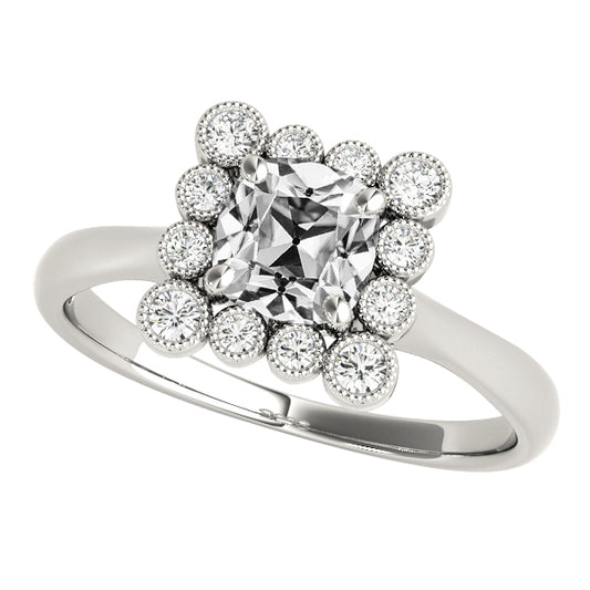 Halo Cushion Old Cut Diamond Ring