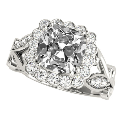 Halo Cushion Old Cut Diamond Ring