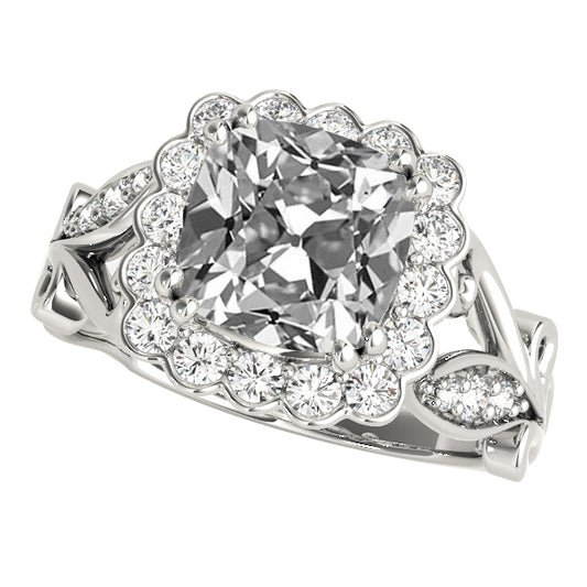 Halo Cushion Old Cut Diamond Ring
