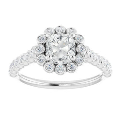 Halo Cushion Old Cut Natural Earth Mined Diamond Ring With Accents Bezel Set 6.50 Carats