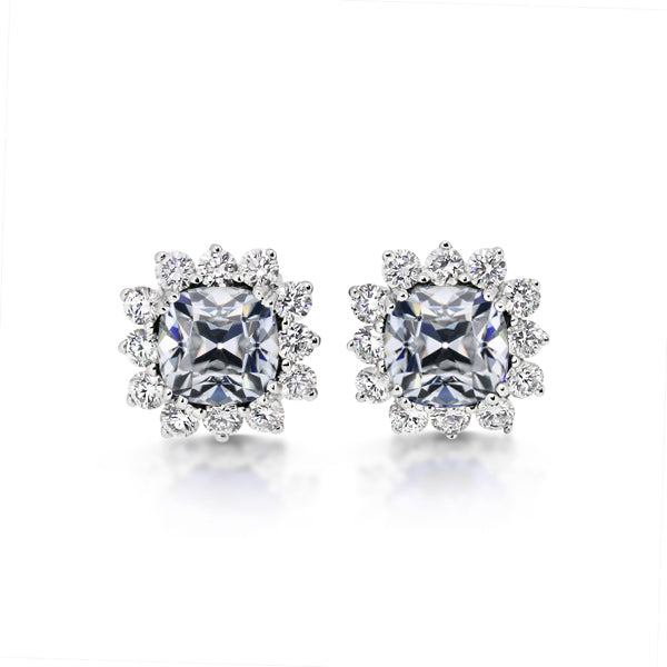 Halo Cushion Old Cut Diamond Stud Earrings Jewelry 5 Carats