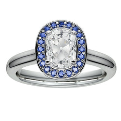 Halo Cushion Old Mine Cut Diamond Blue Sapphire Ring 5.50 Carats