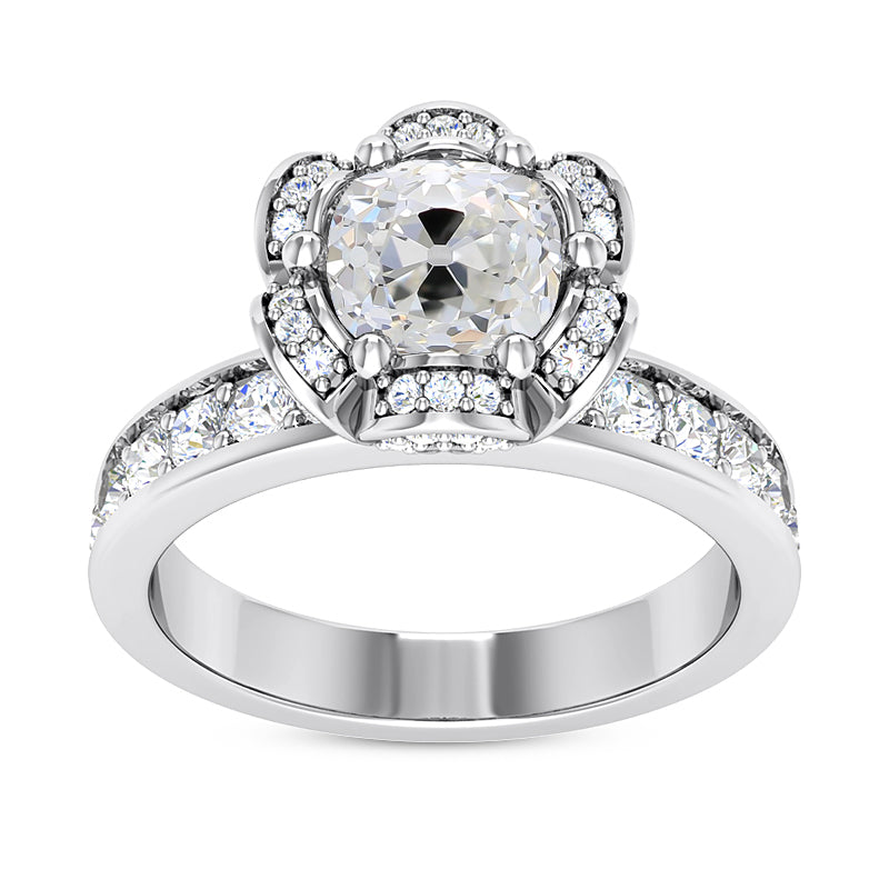 Halo Cushion Old Mine Cut Diamond Ring