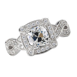 Halo Cushion Old Mine Cut Genuine Natural Earth Mined Diamond Ring Twisted Shank 7.50 Carats