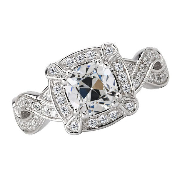 Halo Cushion Old Mine Cut Diamond Ring