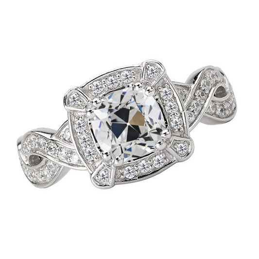 Halo Cushion Old Mine Cut Diamond Ring
