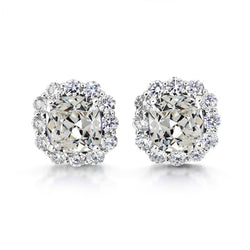 Halo Cushion Old Mine Cut Real Diamond Stud Earrings 7 Carats