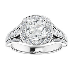 Halo Cushion Old Miner Natural Earth Mined Diamond Ring Multi-Row Accents 8.50 Carats