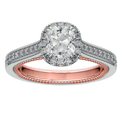 Halo Cushion Old Miner Round Diamond Ring 4.75 Carats Two Tone