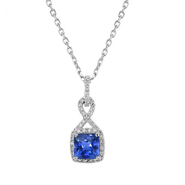 Halo Cushion Sapphire Pendant Diamond