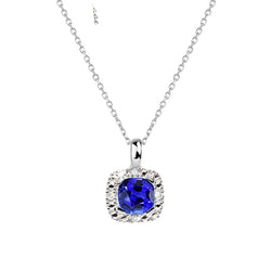 Halo Cushion Sapphire & Round Natural Earth Mined Diamond Pendant With Bail 1.75 Carats
