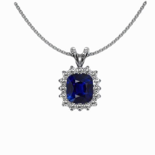 Cushion Srilankan Sapphire Gemstone Diamond Pendant