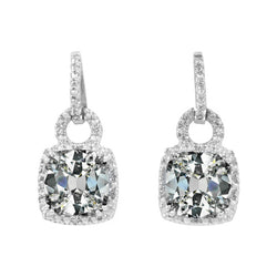Halo Cushion & Round Old Cut Earth Mined Diamond Drop Earrings 9.50 Carats