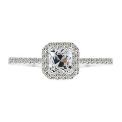 3 Carats Halo Genuine Natural Real Diamond ( Not Lab Grown ) Cushion Old Mine Cut Anniversary Ring