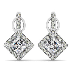 Halo Diamond Drop Earring 8.25 Ct Square Cut Old Miner