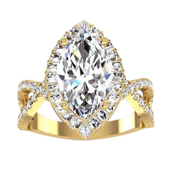 Halo Diamond Engagement Ring 6 Carats Marquise Center Yellow Gold 14K