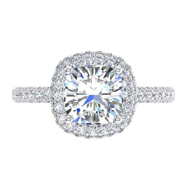 3 Ct. Cushion & Round Diamonds Halo Engagement Ring New