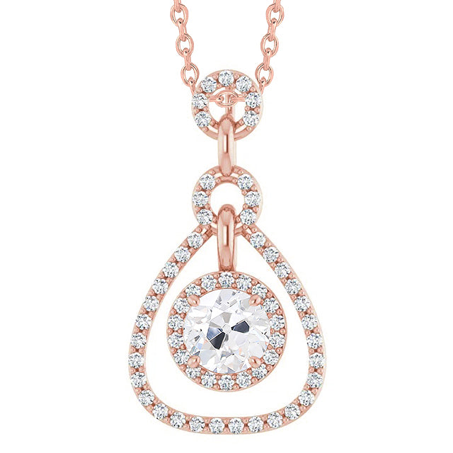 Halo Diamond Gold Pendant Old European