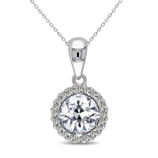 Halo Diamond Gold Pendant Round Old Miner 3 Carats 