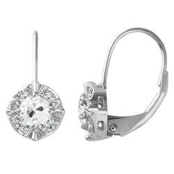 Halo Mined Diamond Old Cut Leverback Earring Single Setting 2.50 Carats