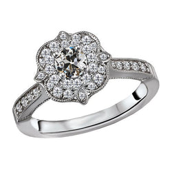 Halo Diamond Old Mine Cut Engagement Ring Flower Style 2.50 Carats
