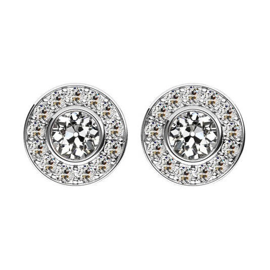 Halo Diamond Old Miner Stud Earrings Bezel 14K Gold 3 Carats