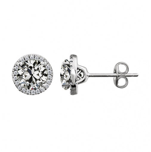 Halo Diamond Old Miner Stud Earrings Push Backs 2.50 Carats