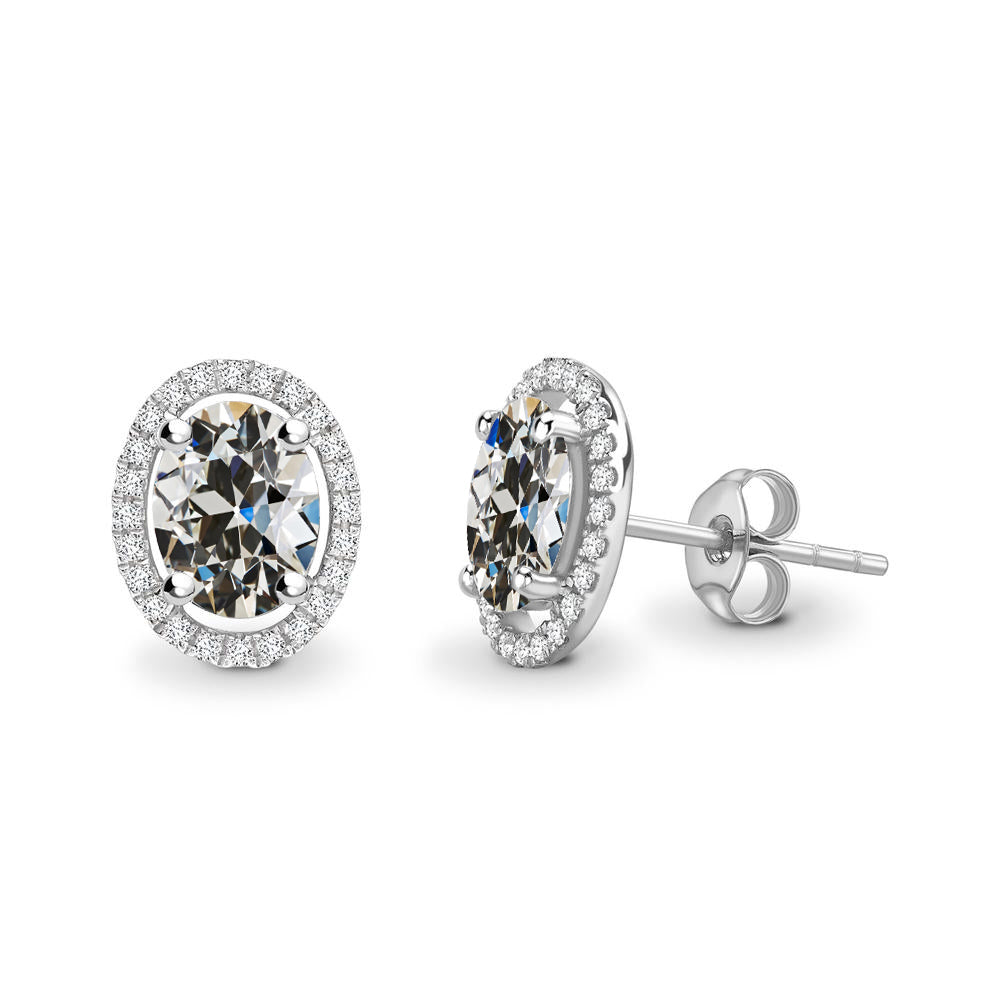 Halo Real Diamond Oval Old Miner Stud Earrings 5.50 Carats