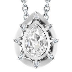 Halo Natural Earth Mined Diamond Pendant Bezel Set Pear Old Miner 5 Carats White Gold 14K