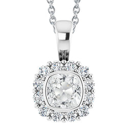 Halo Real Natural Earth Mined Diamond Pendant Bezel Set Round & Cushion Old Miner 7.50 Carats