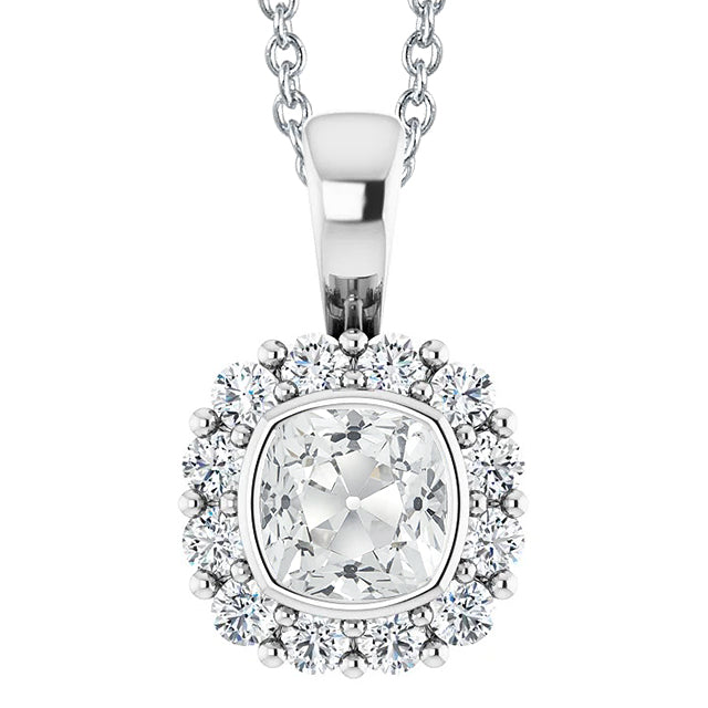 Halo Diamond Pendant Bezel Set Old Miner