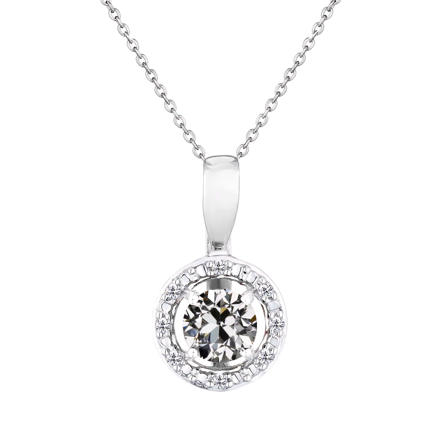 Halo Diamond Pendant 2 Ct Circle Old Cut Diamond 