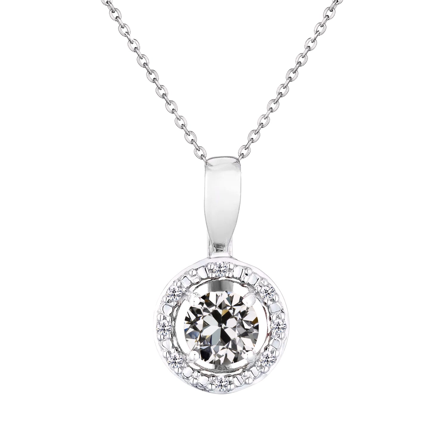 Halo Diamond Pendant 2 Ct Circle Old Cut Diamond 