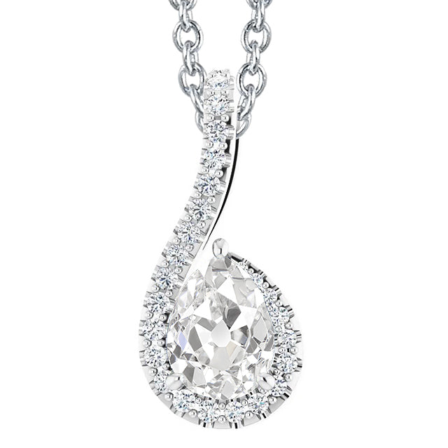 Halo Natural Earth Mined Diamond Pendant Necklace 4 Carats Pear Old Cut Slide Gold Jewelry