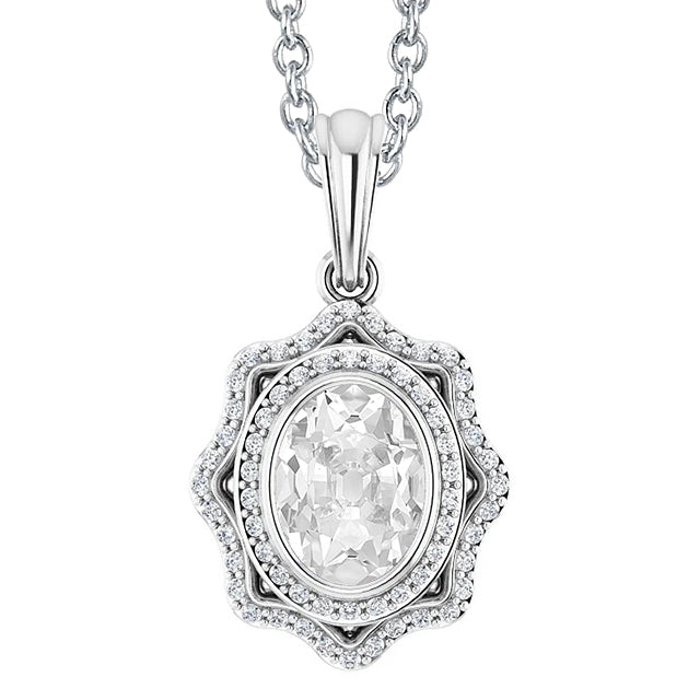 Halo Diamond Pendant Oval Old Miner Bezel Set