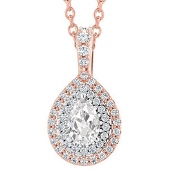 Halo Natural Earth Mined Diamond Pendant Pear Old Mine Cut 6 Carats Two Tone 14K