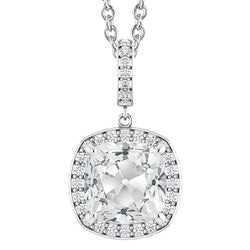 Halo Natural Earth Mined Diamond Pendant Round & Cushion Old Mine Cut 7.50 Carats
