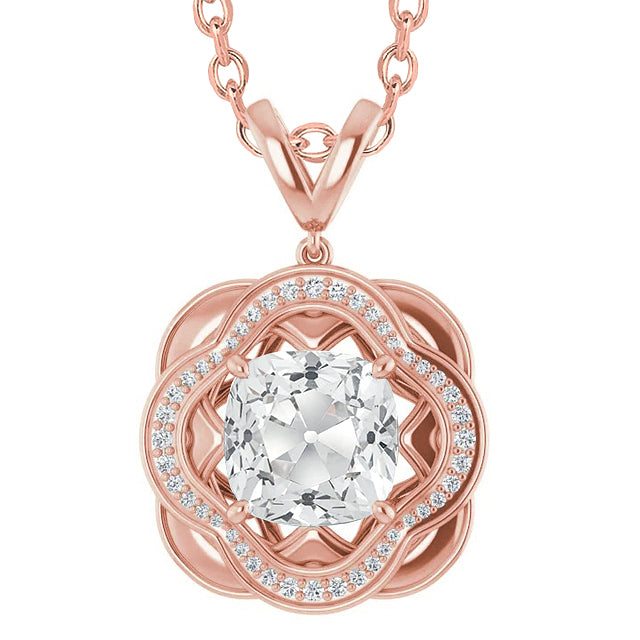 Halo Diamond Pendant Round & Cushion Old Miner