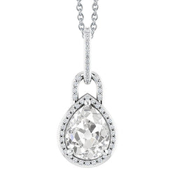 Halo Natural Earth Mined Diamond Pendant Round & Pear Old Cut With Chain 3.50 Carats