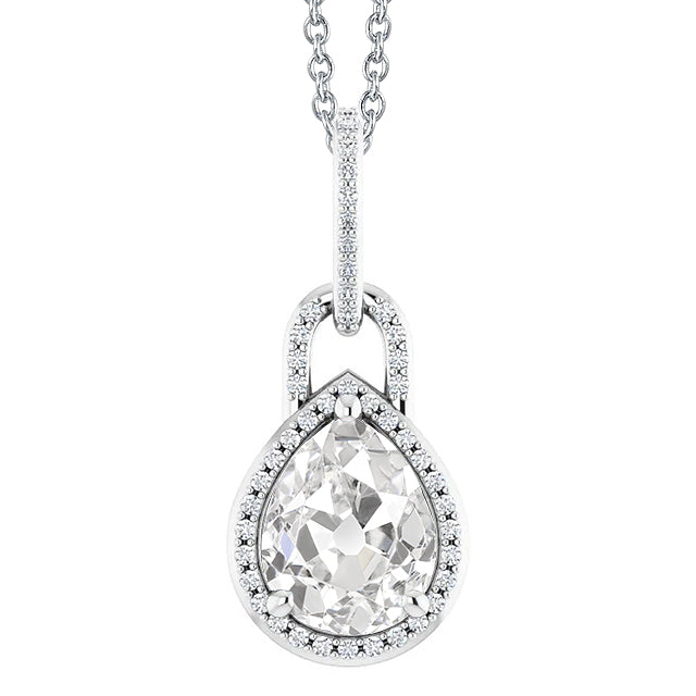 Halo Diamond Pendant Round & Pear Old Cut