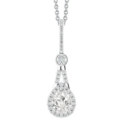 Halo Genuine Natural Earth Mined Diamond Pendant With Bail Round & Pear Old Mine Cut 2.50 Carats