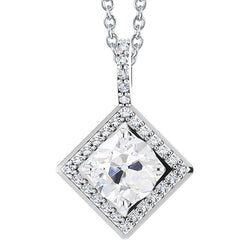 Halo Natural Earth Mined Diamond Pendant With Chain Round Old Cut 4.50 Carats Gold 14K