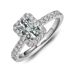 Halo Diamond Ring With Accents Oval Old Mine Cut 4 Carats