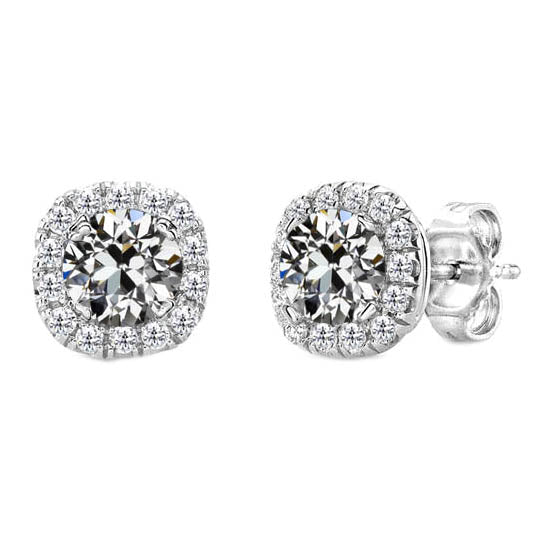 Halo Diamond Round Old Mine Cut Stud Earring 3 Carats Jewelry