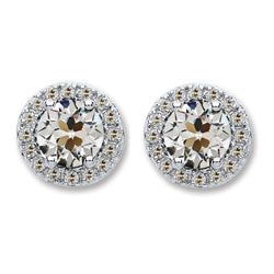 Halo Genuine Natural Real Diamond ( Not Lab Grown ) Round Old Mine Cut Stud Earrings 5 Carats 14K White Gold