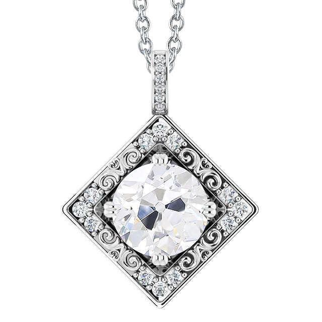 Diamond Square Pendant With Chain Old Cut