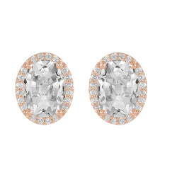 Halo Genuine Natural Earth Mined Diamond Stud Earrings Oval Old Miner 10.50 Carats Rose Gold 14K