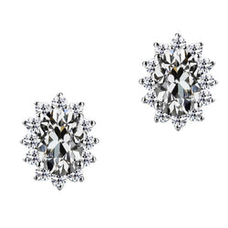 Halo Natural Diamond Stud Earrings Oval Old Miner Star Style 7 Ct