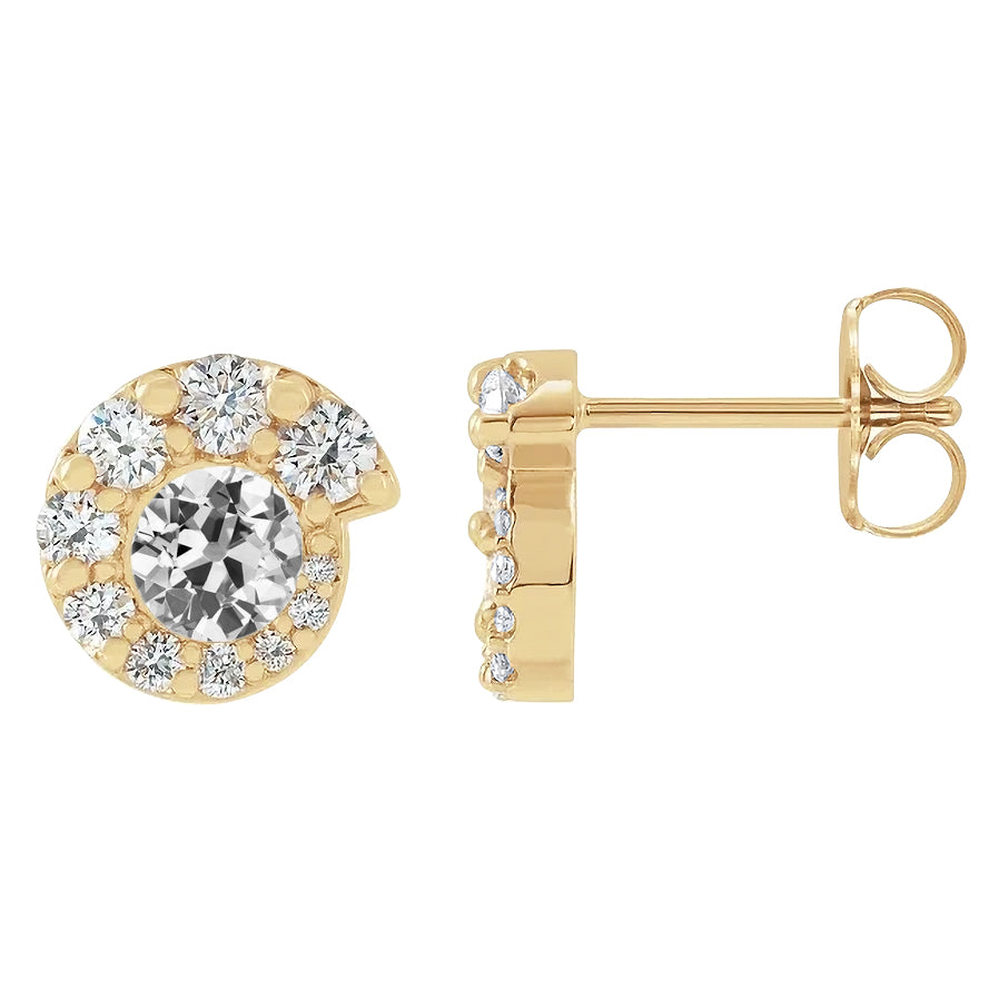 Halo Diamond Stud Earrings Old Miner Push Backs